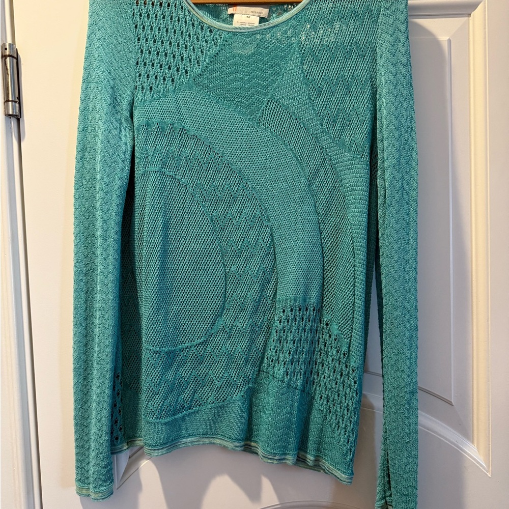 Missoni Blue Crew Neck Sweater with Intricate Knit Design
